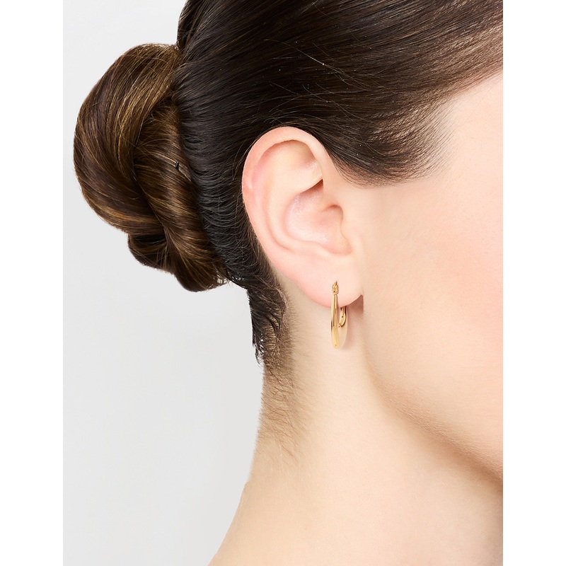 Waterproof Gold Plated Stainless Steel Elongated Flat Hoop Earrings