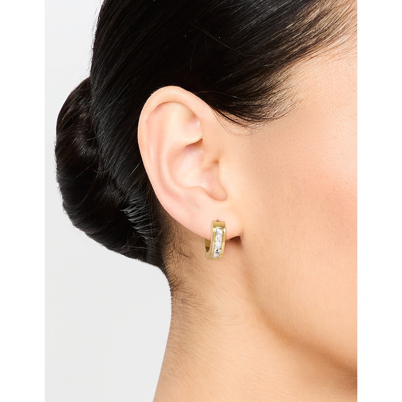 Waterproof Gold Plated Stainless Steel Square Cut Diamante Huggie Earrings