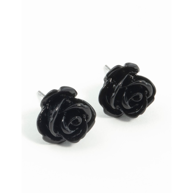 Black Rose Stud Earrings|Onesize