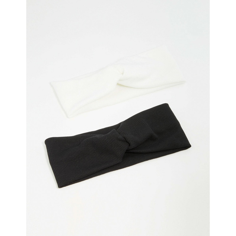Black & White Ribbed Fabric Twist Stretch Headbands 2-Pack