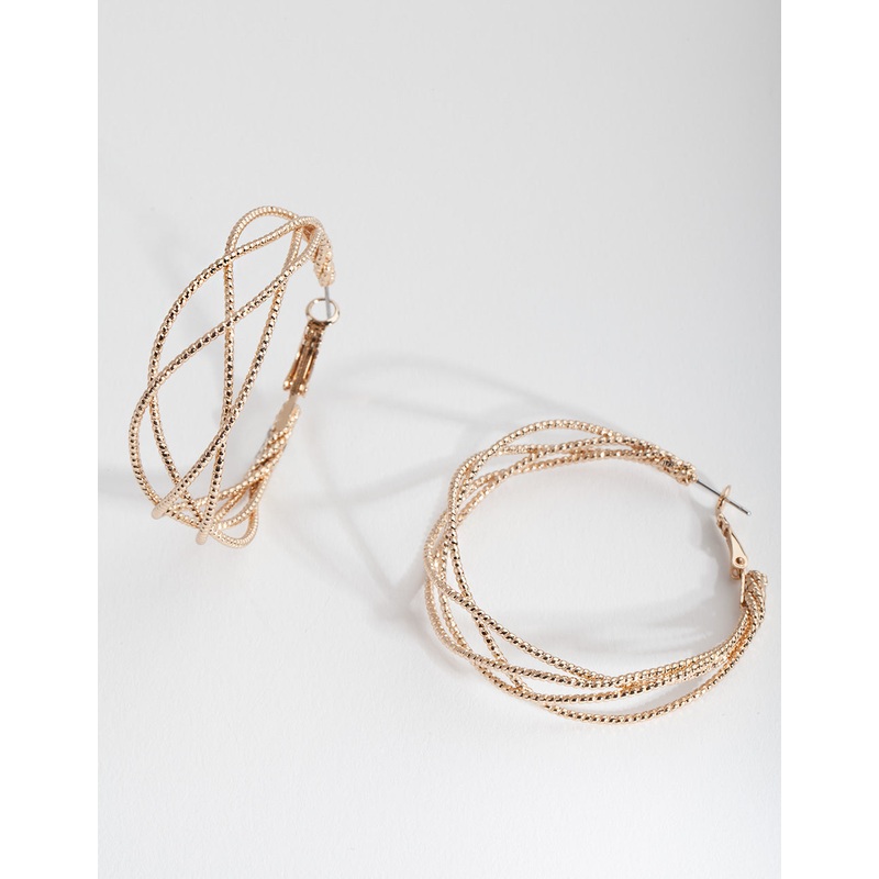 Gold Crossover Multi Hoop Earrings