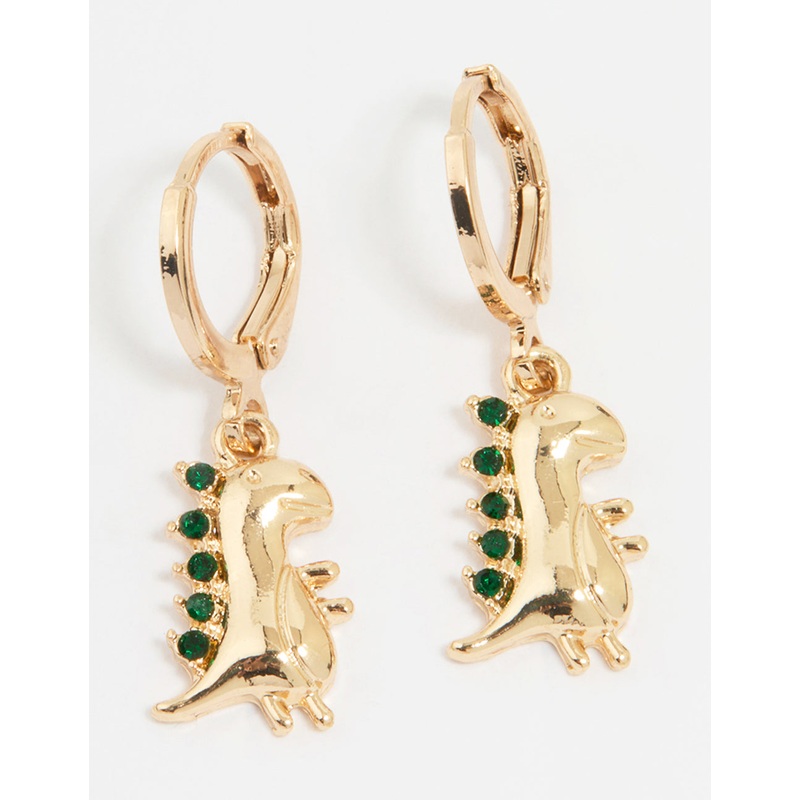 Gold Diamante Dinosaur Huggie Earrings