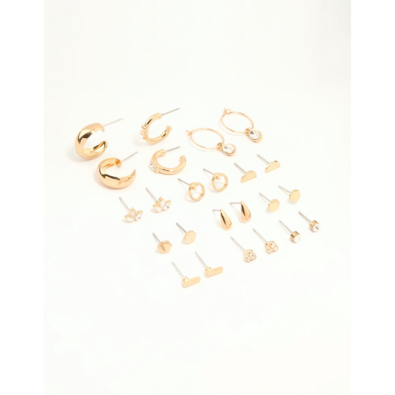 Gold Hoop & Stud Earrings 12-Pack