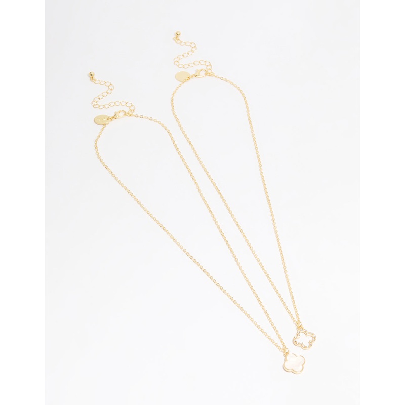 Gold Plated Flower Pendant Necklaces 2-Pack