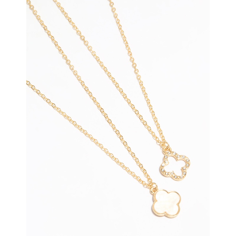 Gold Plated Flower Pendant Necklaces 2-Pack