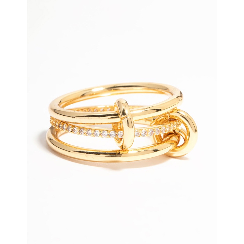 Gold Plated Stacked Ring With Connected Links