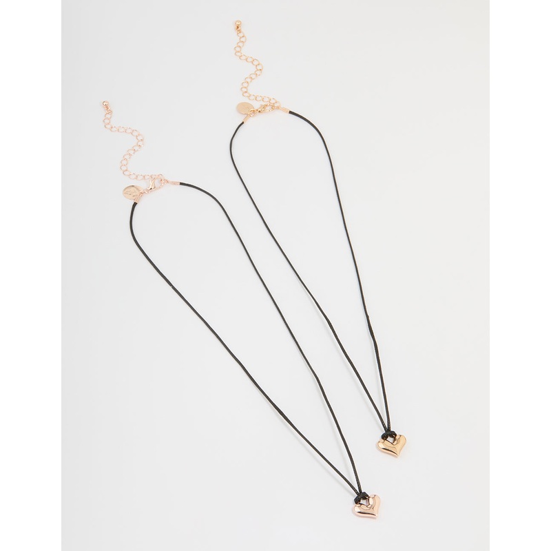 Rose Gold Cord Bubble Heart Necklace 2-Pack