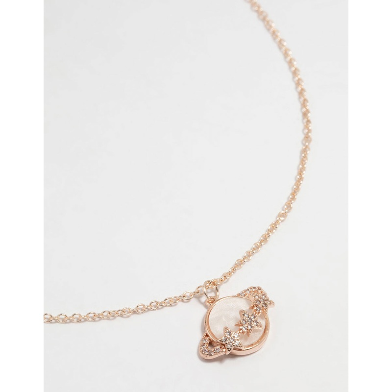 Rose Gold Genuine Shell Planet Pendant Necklace