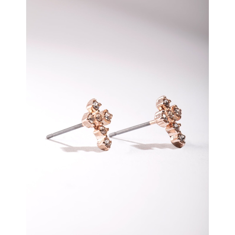 Rose Gold Mini Diamante Cross Earrings