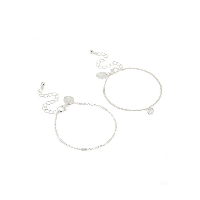 Silver Cubic Zirconia Drop & Chain Bracelets 2-Pack