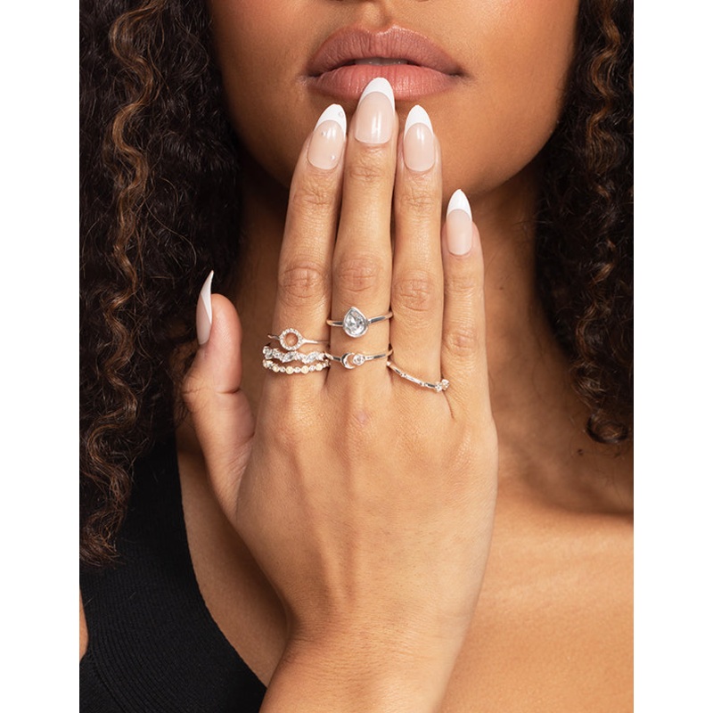 Silver Dainty Floral Ring 10-Pack