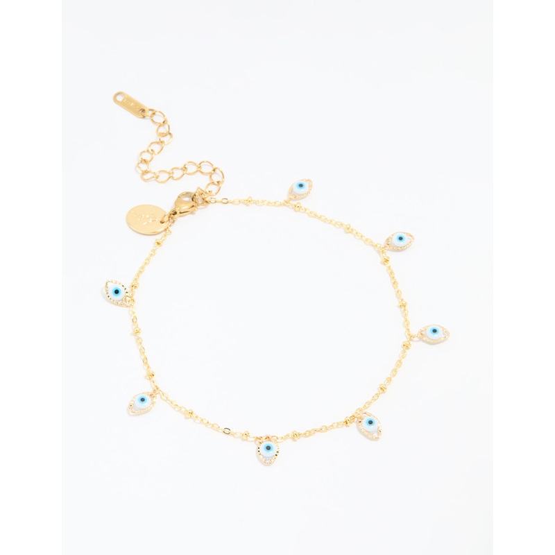 Waterproof Gold Plated Stainless Steel Evil Eye Anklet