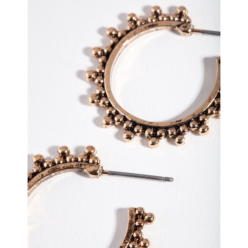 Antique Gold Bohemian Bead Hoop Earrings