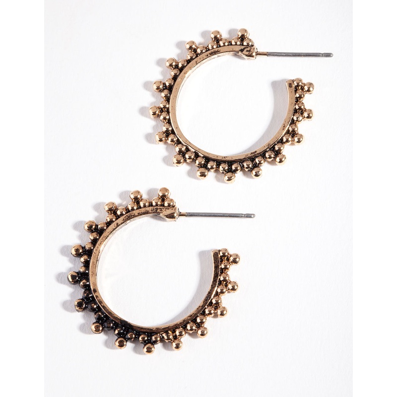 Antique Gold Bohemian Bead Hoop Earrings
