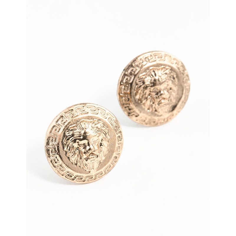Antique Gold Lion Stud Earrings