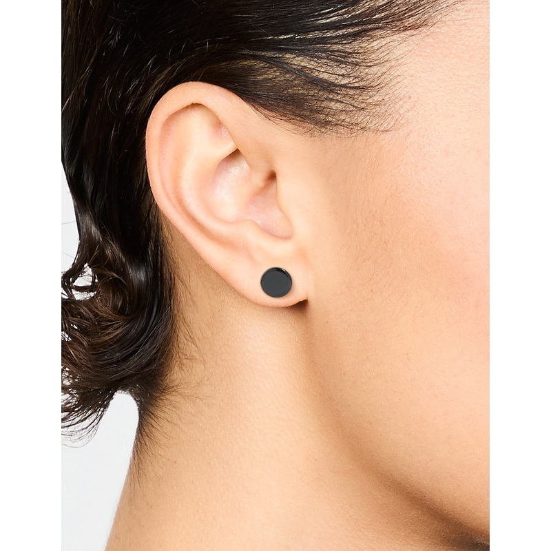 Flat Black Disc Stud Earrings|ONESIZE
