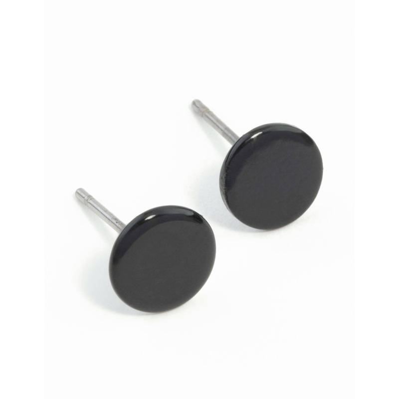 Flat Black Disc Stud Earrings|ONESIZE