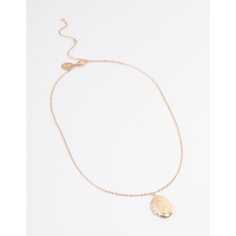 Gold Etched Locket Necklace