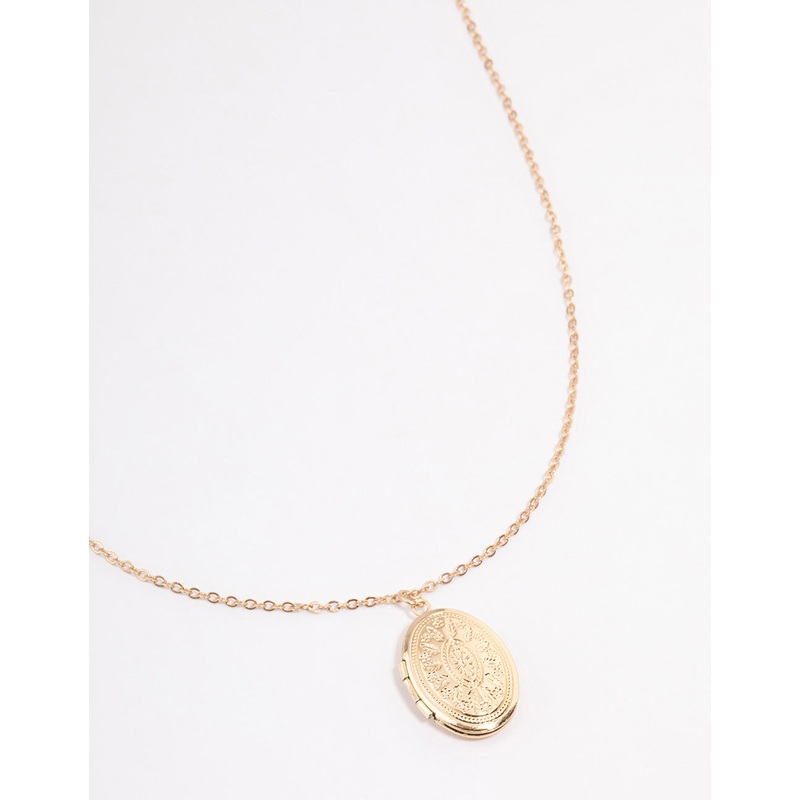 Gold Etched Locket Necklace