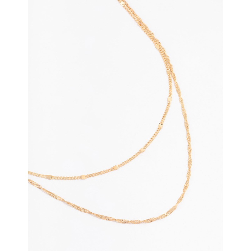 Gold Rope Double Chain Layered Necklace