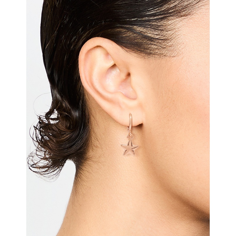 Gold Star Drop Hoop Earrings