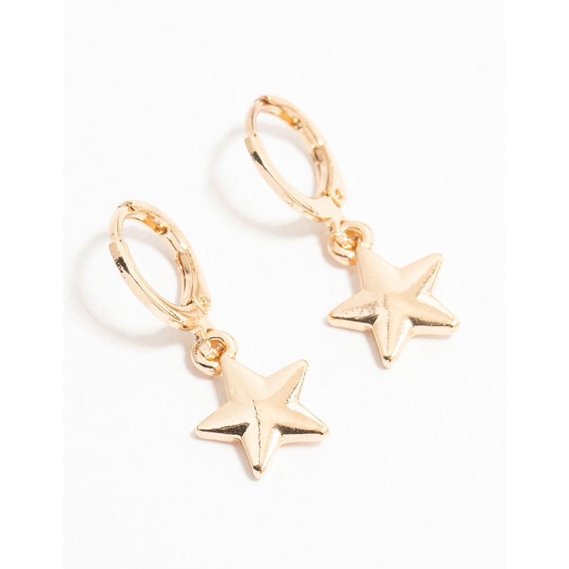 Gold Star Drop Hoop Earrings
