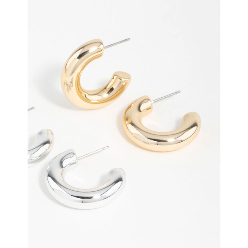 Mixed Metals Chunky Round Hoop Earrings 2-Pack