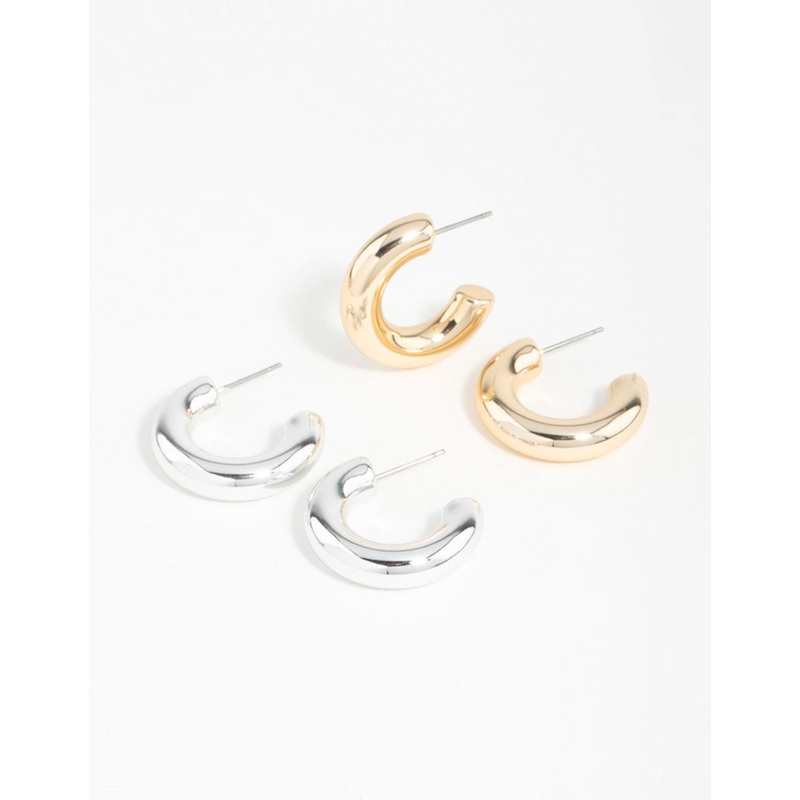Mixed Metals Chunky Round Hoop Earrings 2-Pack