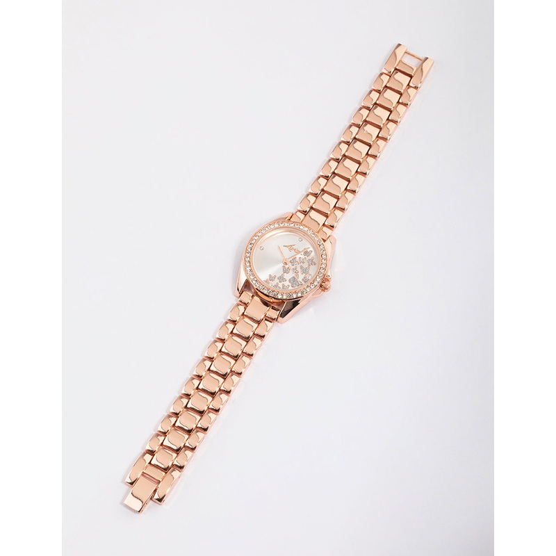 Rose Gold Butterfly Diamante Link Watch