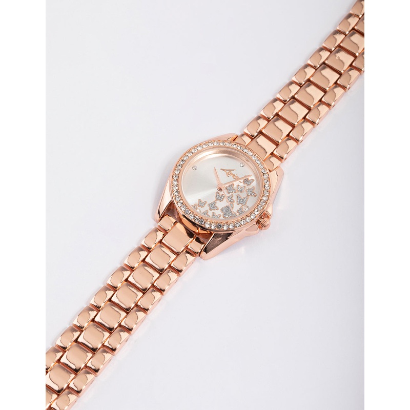 Rose Gold Butterfly Diamante Link Watch