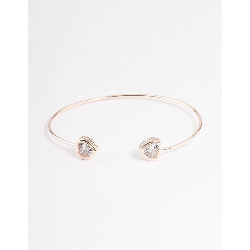 Rose Gold Cubic Zirconia Heart Open Cuff Bangle
