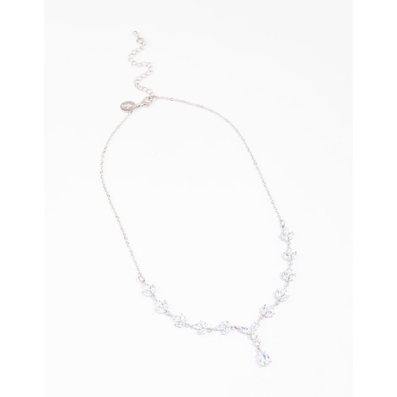 Silver Plated Cubic Zirconia Marquise Vine Y-Shaped Necklace