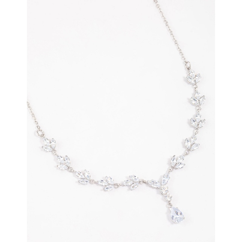 Silver Plated Cubic Zirconia Marquise Vine Y-Shaped Necklace
