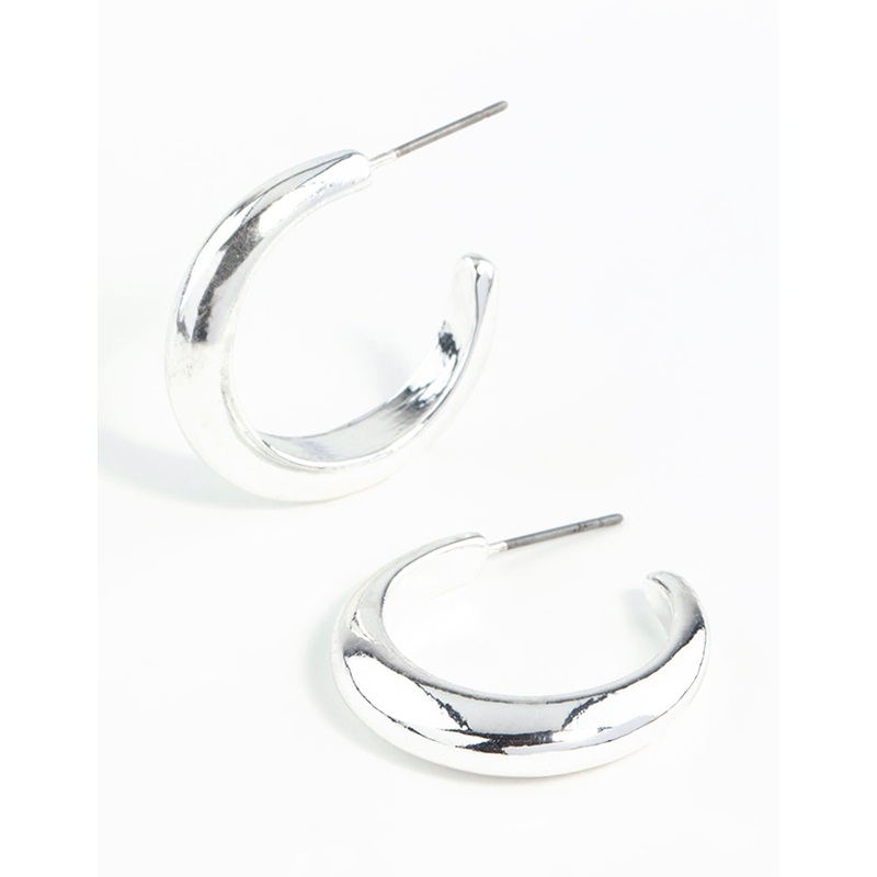 Silver Rounded Hollow Huggie Earrings