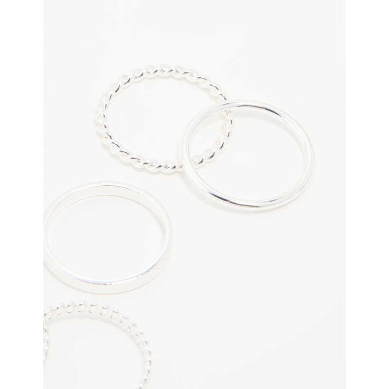 Silver Thin Twisted Stacking Rings 6-Pack