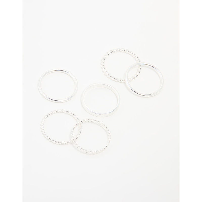 Silver Thin Twisted Stacking Rings 6-Pack