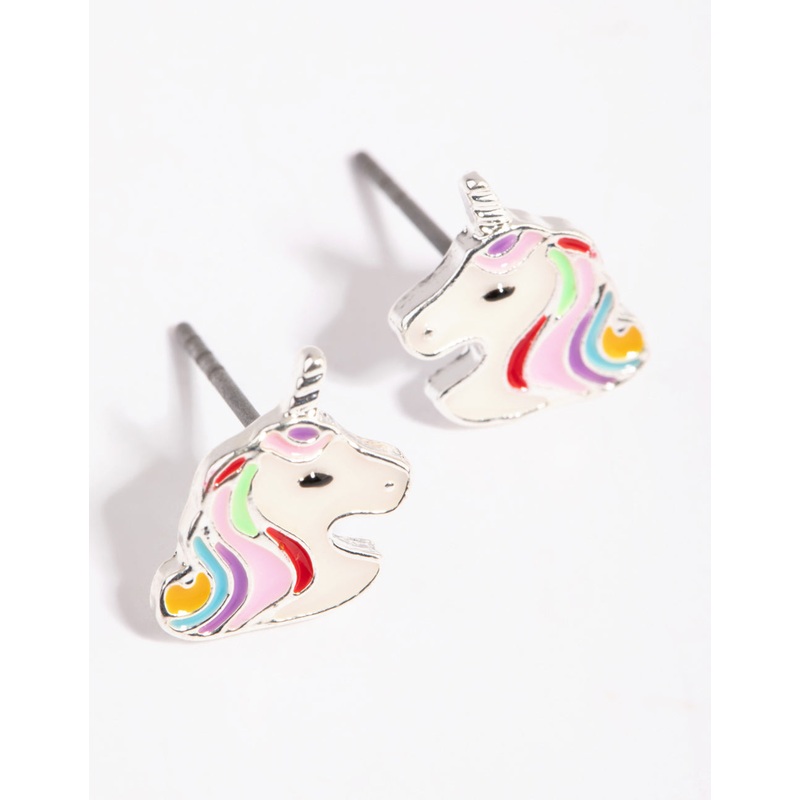Silver Unicorn Stud Earrings