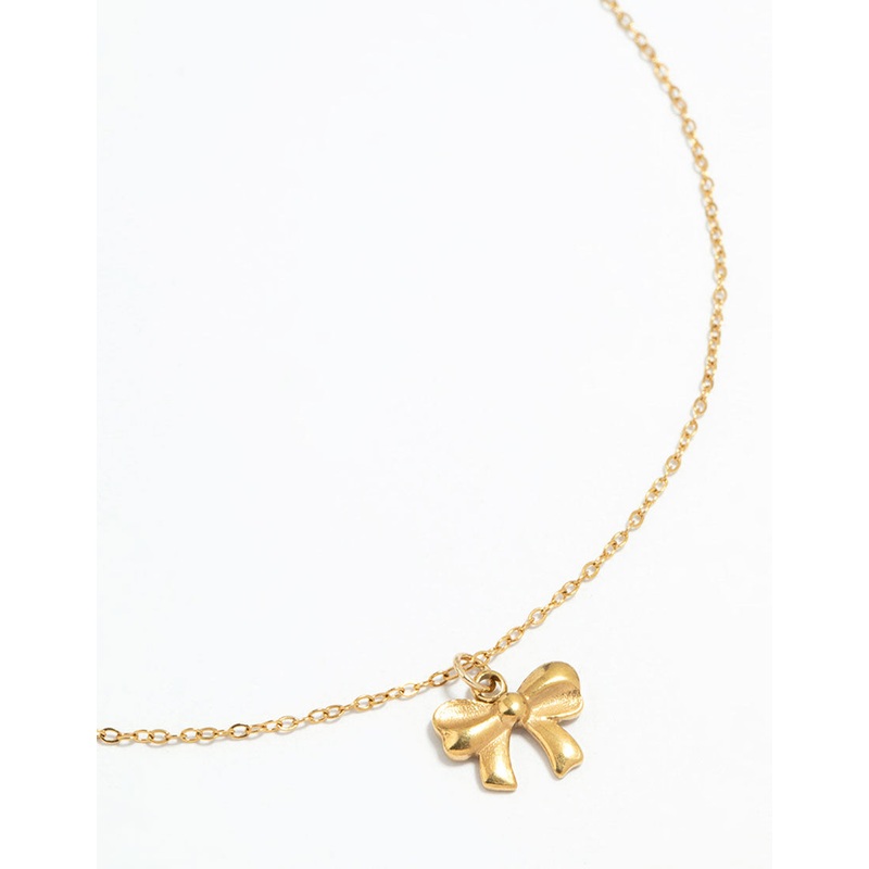 Waterproof Gold Plated Stainless Steel Bow Pendant Necklace