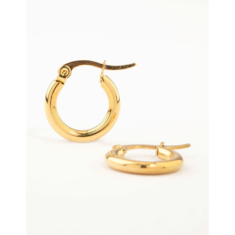 Waterproof Gold Plated Stainless Steel Clean Hinge Hoop Earrings