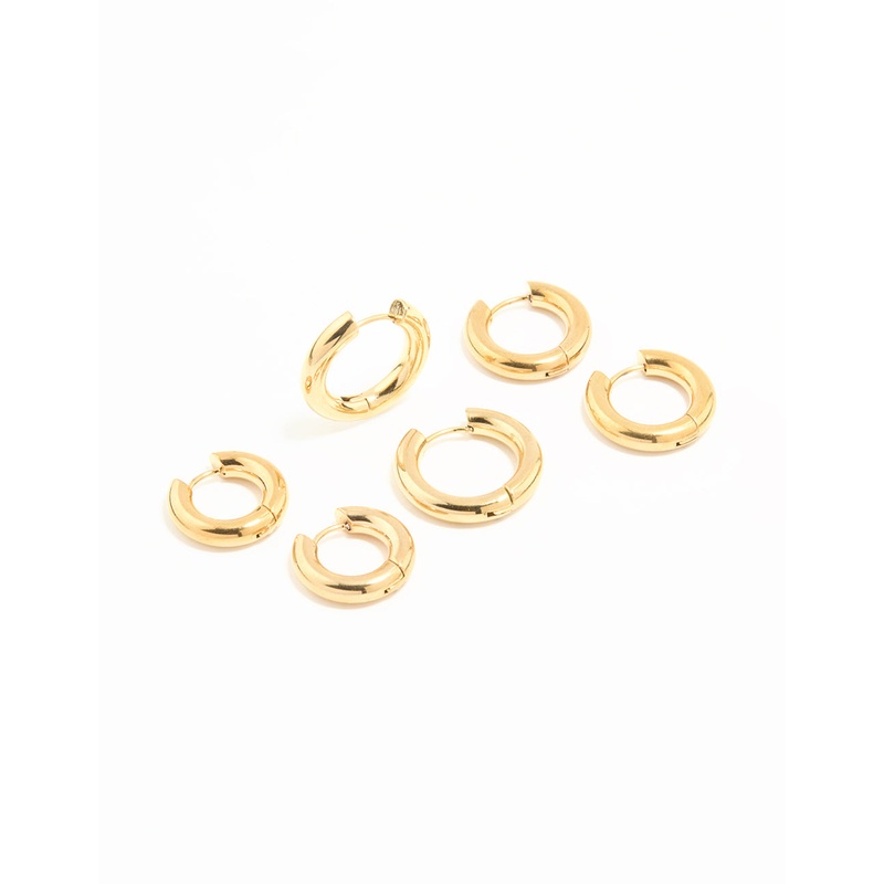 Waterproof Gold Plated Stainless Steel Thick Earrings 3-Pack