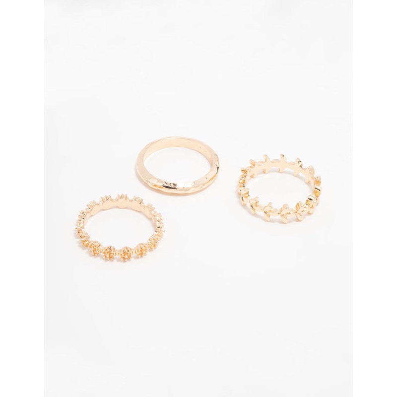 Gold Flower Vine Stacking Rings 3-Pack