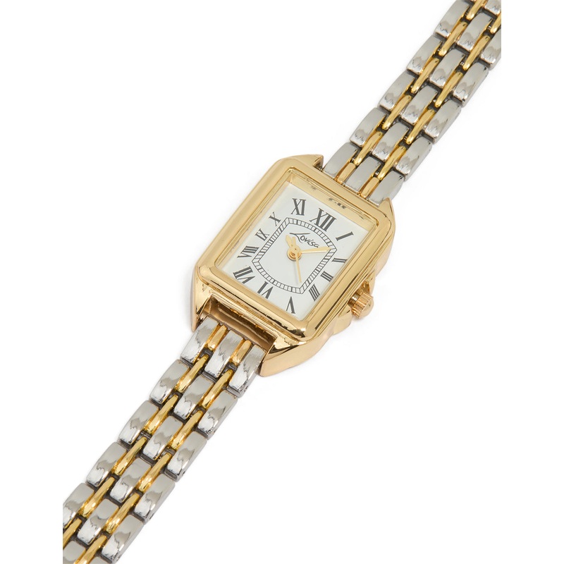 Mixed Metal Rectangle Roman Numerals Watch