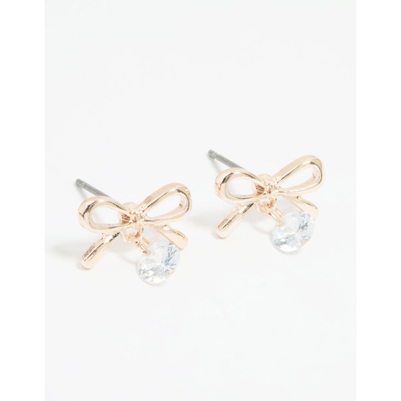 Rose Gold Diamante Bow Drop Earrings