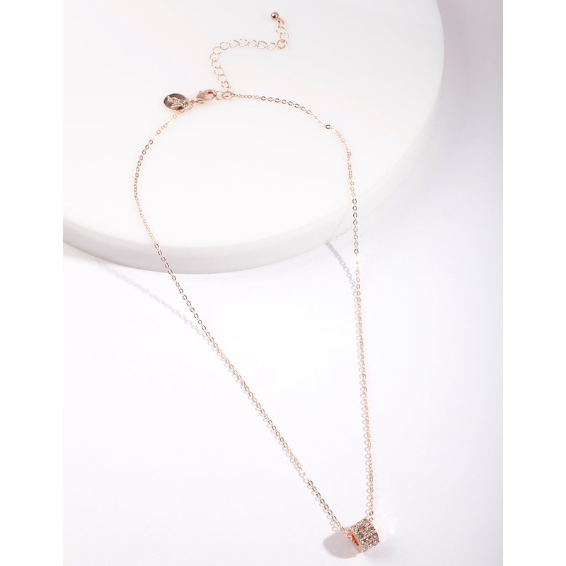 Rose Gold Diamante Ring Charm Necklace