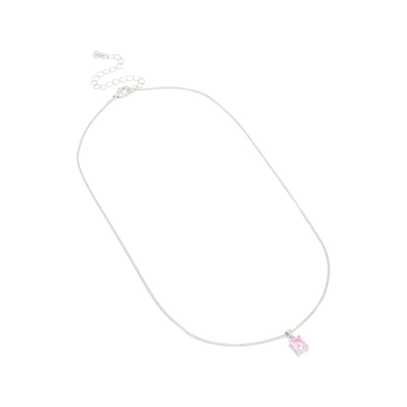 Silver Pink Cubic Zirconia Pendant Necklace