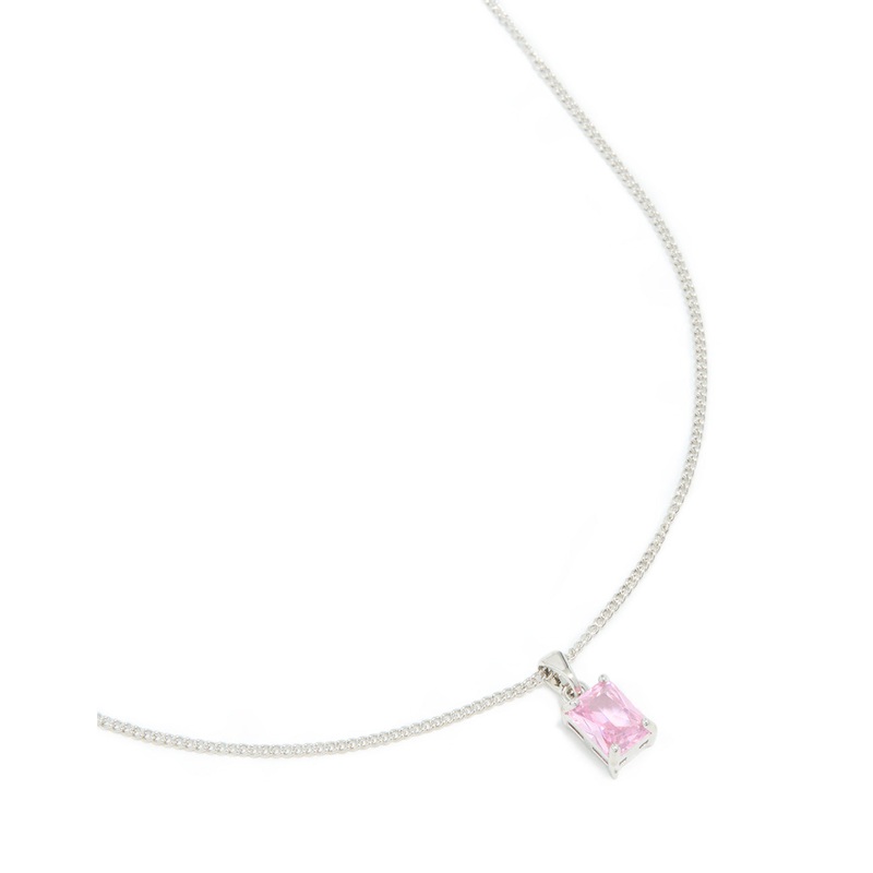Silver Pink Cubic Zirconia Pendant Necklace