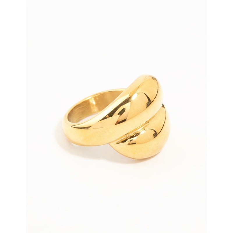 Waterproof Gold Plated Stainless Steel Puffy Stacked Ring