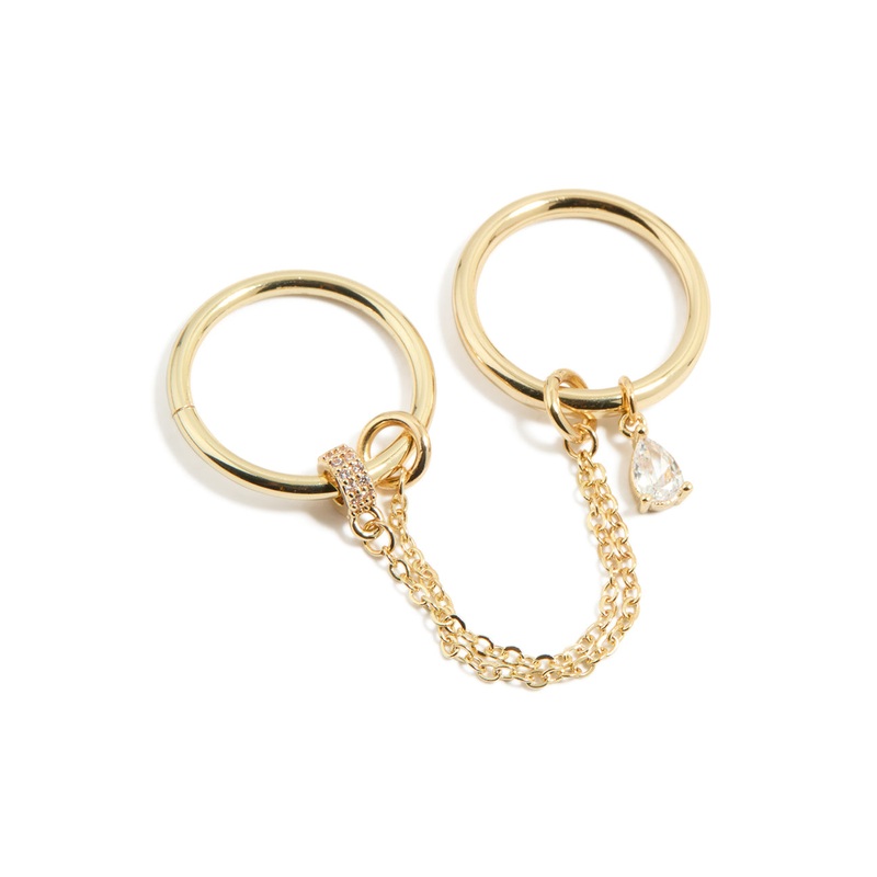 Gold Cubic Zirconia Pear Drop Chain Ring