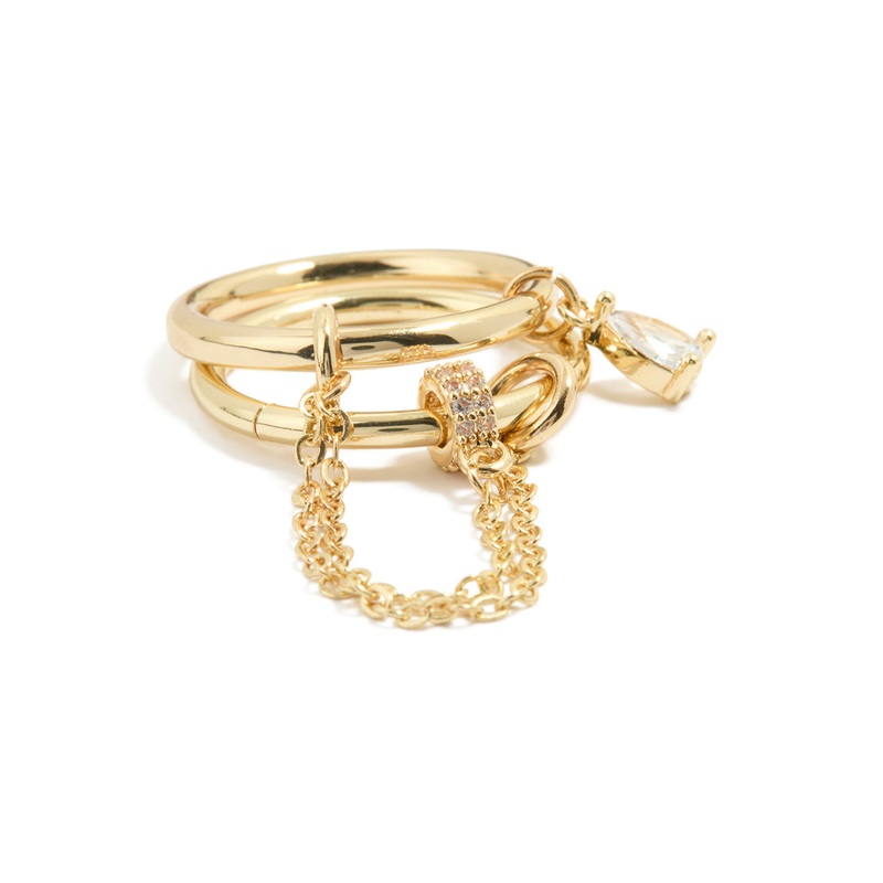 Gold Cubic Zirconia Pear Drop Chain Ring