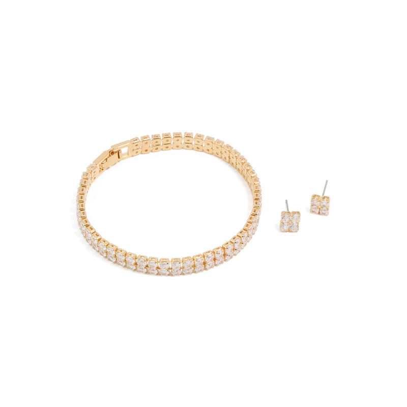 Gold Cubic Zirconia Tennis Bracelet & Earrings Set